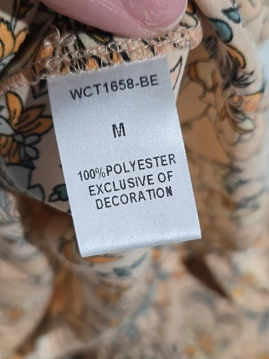 THML Peach Floral Ruffle-Neck Blouse/Shirt/Top Sz Medium - Picture 5 of 5